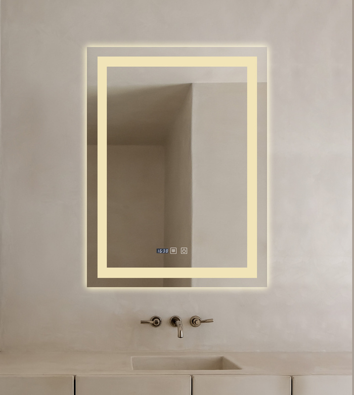 Lustro podświetlane LED 60x80 cm prostokątne J109 + zegar