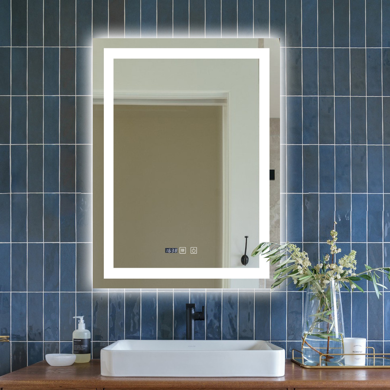 Lustro podświetlane LED 60x80 cm prostokątne J109 + zegar