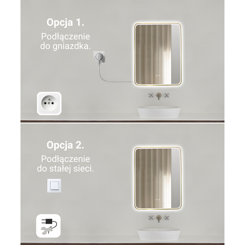 Lustro podświetlane LED 60x80 cm prostokątne w złotej ramie 1068G