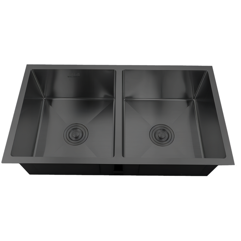 Zlewozmywak stalowy dwukomorowy 80x45 czarny + syfon GRATIS podblatowy, podwieszany