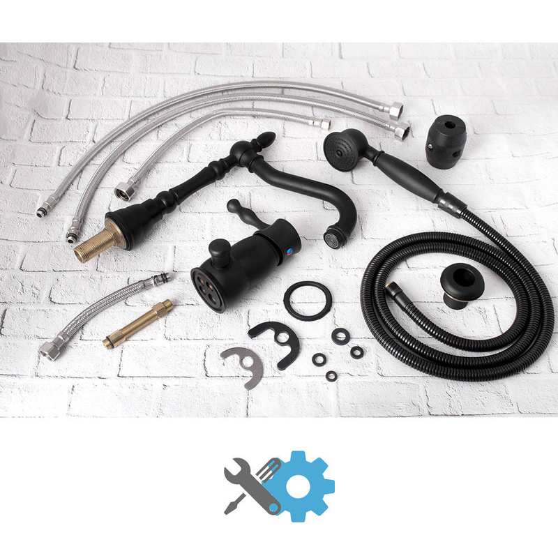 Czarna bateria wannowa 3-otworowa stojąca RETRO GLIT