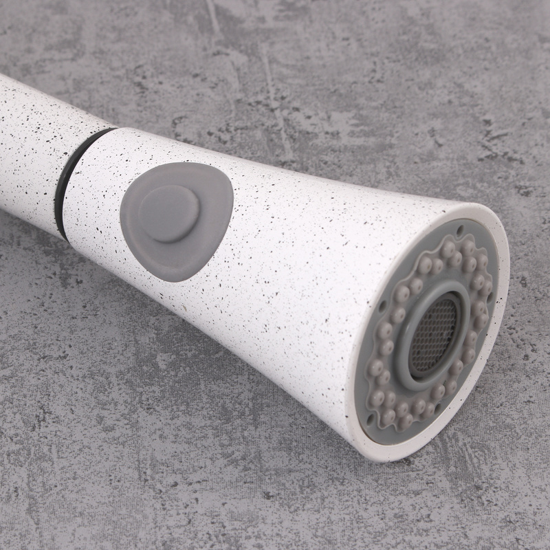 Biała bateria kuchenna z wyciąganą wylewką kran TUBO WHITE DOTS