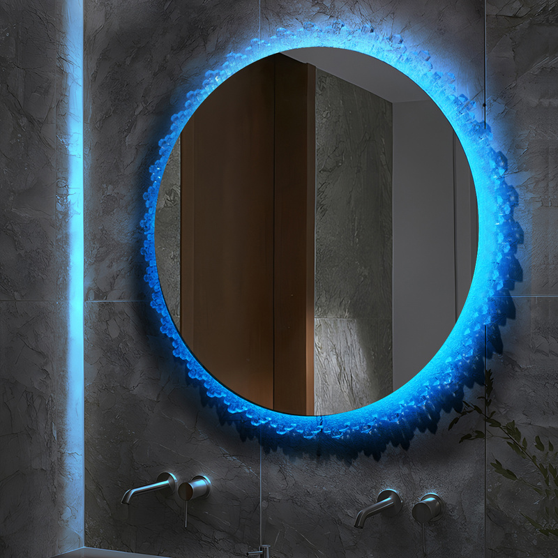 Lustro podświetlane LED 70 cm okrągłe H-2061 z ozdobną podświetlaną ramą RGB