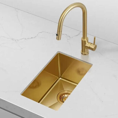 Zlewozmywak stalowy 22x44 złoty + syfon GRATIS podblatowy, podwieszany