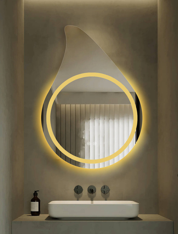 Lustro podświetlane LED dekoracyjne asymetryczne 60x85 cm w kształcie kropli łezki J3010