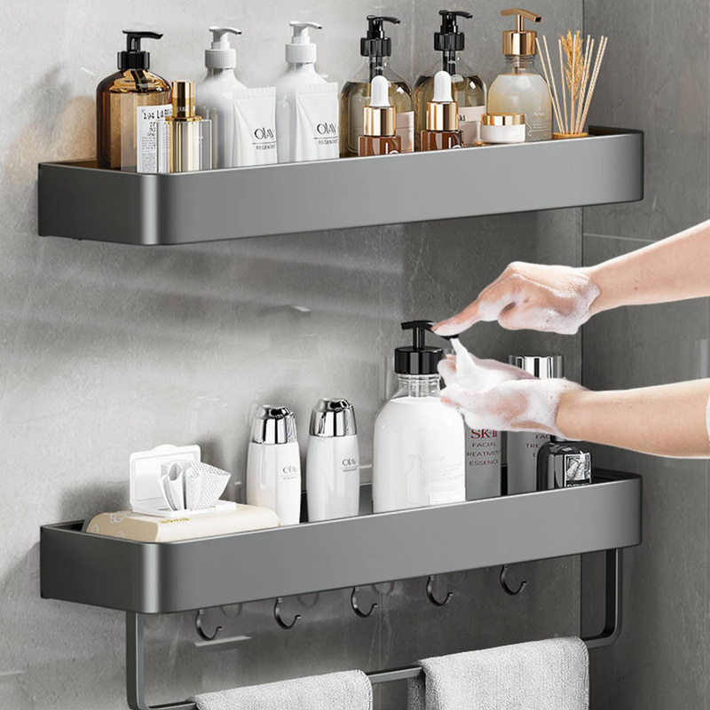 Półka łazienkowa wisząca szara LOFT 50cm z wieszakiem