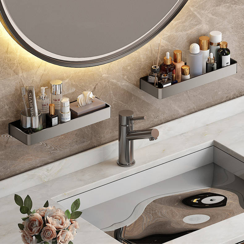 Półka łazienkowa wisząca szara LOFT 40cm z wieszakiem