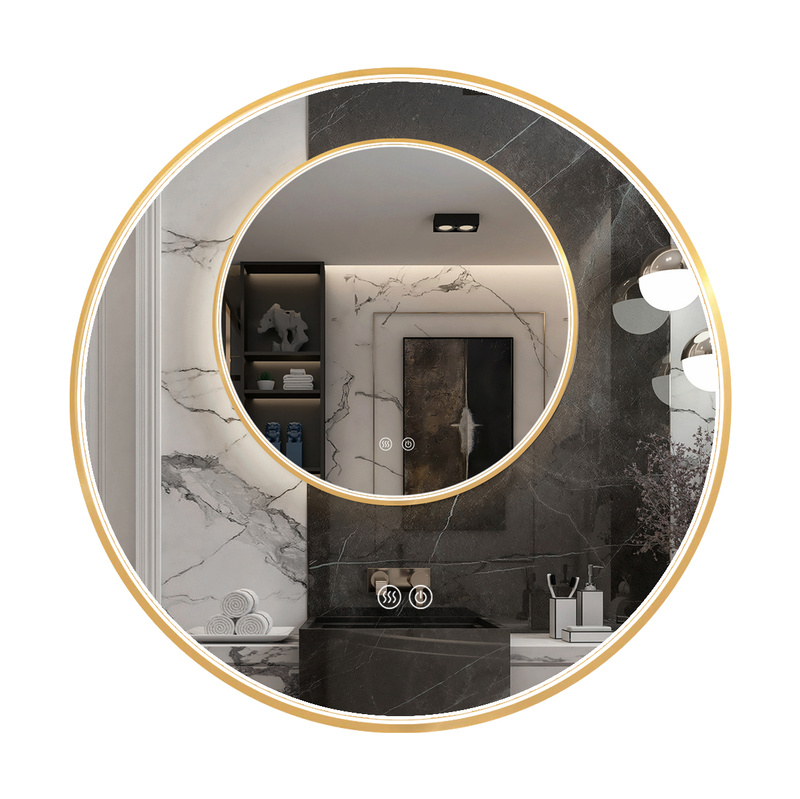 Lustro podświetlane LED 70 cm okrągłe H-2051G ze złotą ramą