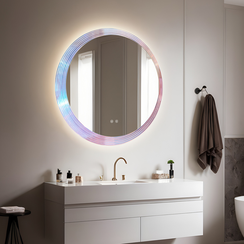 Lustro podświetlane LED 70 cm okrągłe H-2055 z wielokolorową ramą
