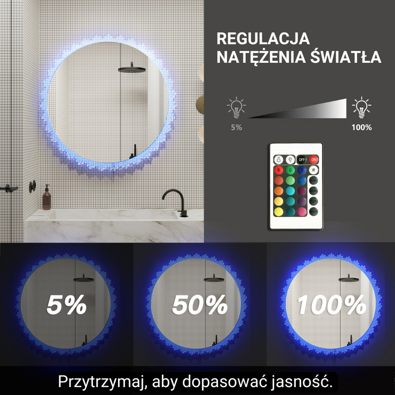 Lustro podświetlane LED 70 cm okrągłe H-2061 z ozdobną podświetlaną ramą RGB