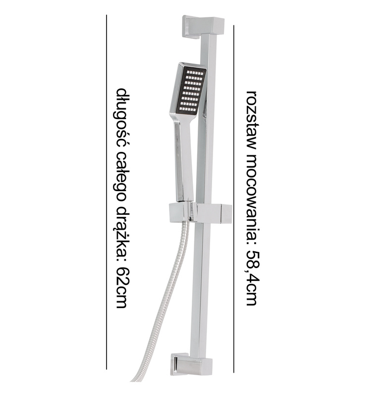 Drążek prysznicowy kwadratowy + zestaw natryskowy