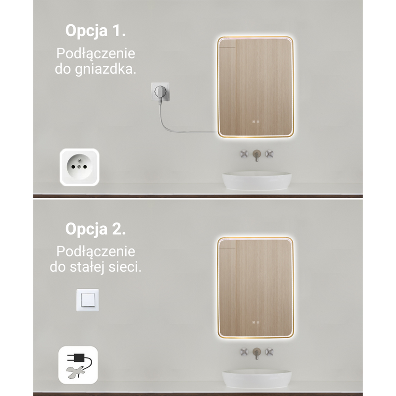 Lustro podświetlane LED 60x80 cm prostokątne w złotej ramie 1068RG