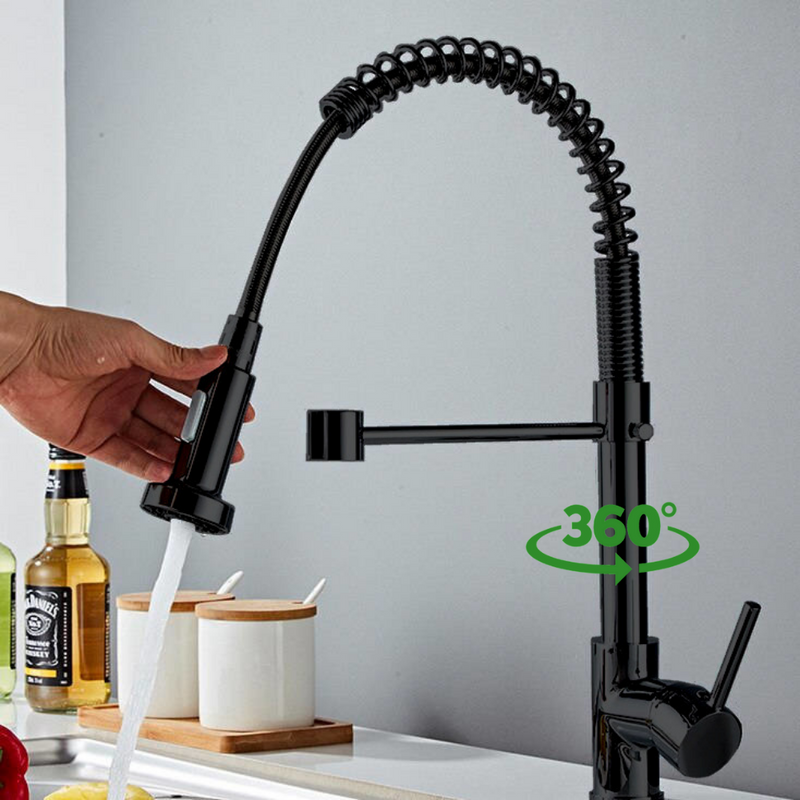 Bateria kuchenna z wyciąganą wylewką czarna z połyskiem KING