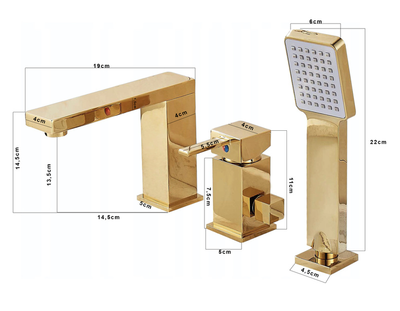 Bateria wannowa stojąca 3-otworowa złota BANG