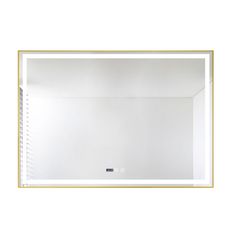 Lustro podświetlane LED 80x120 cm prostokątne w złotej ramie + zegar J147