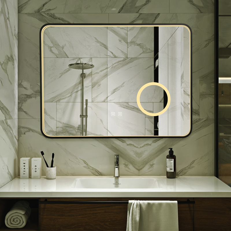 Lustro podświetlane LED 80x60 prostokątne w czarnej ramie H-1422 powiększające