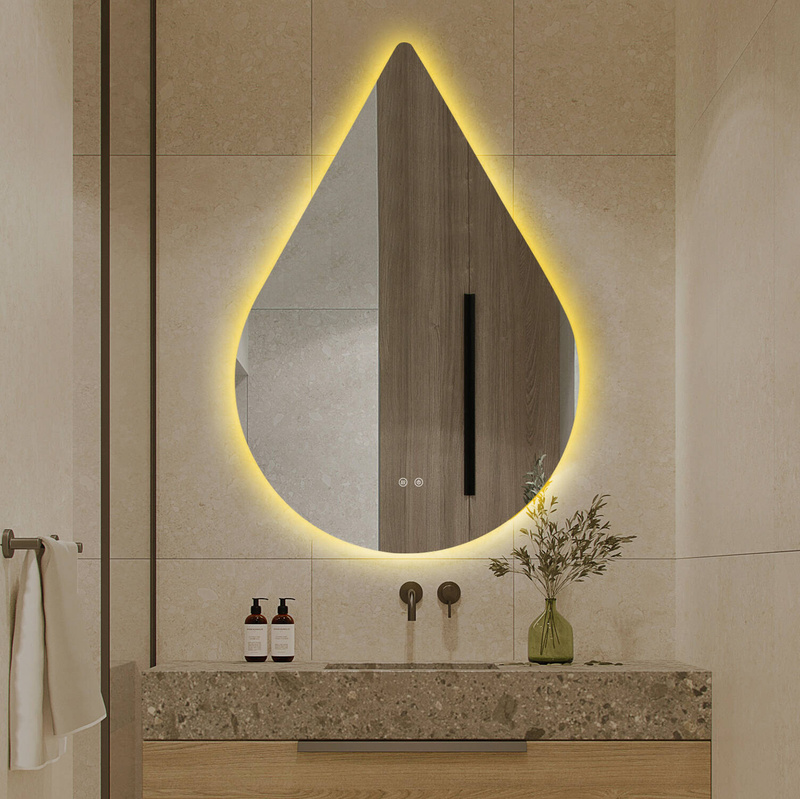 Lustro łazienkowe podświetlane LED asymetryczne dekoracyjne 60x90 cm w kształcie kropli łezki J3009