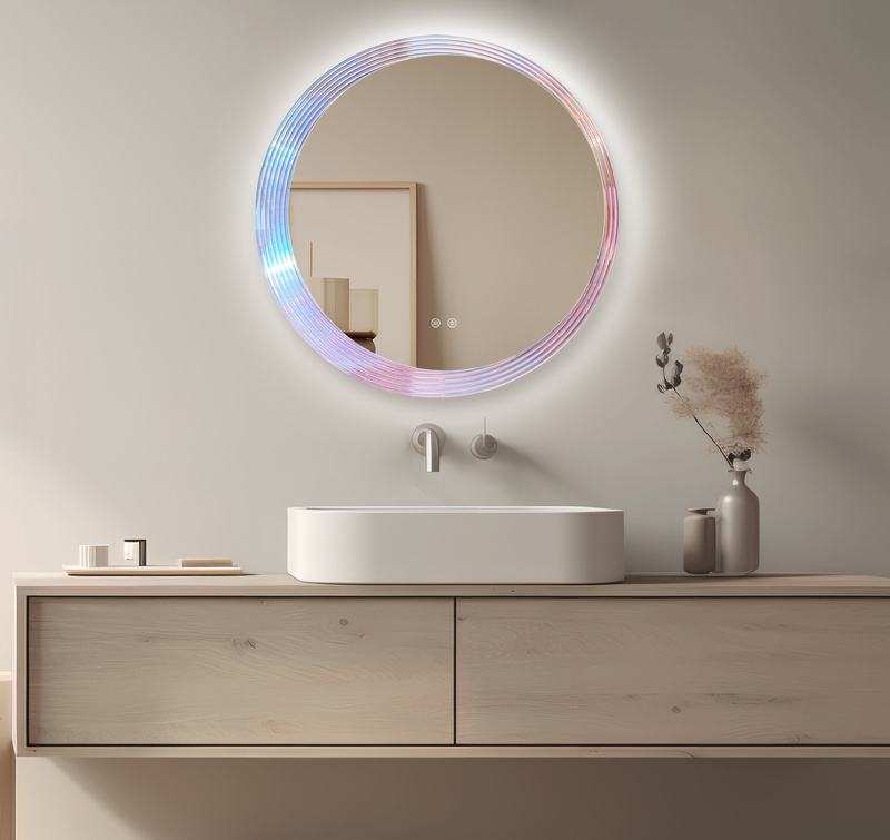 Lustro podświetlane LED 70 cm okrągłe H-2055 z wielokolorową ramą