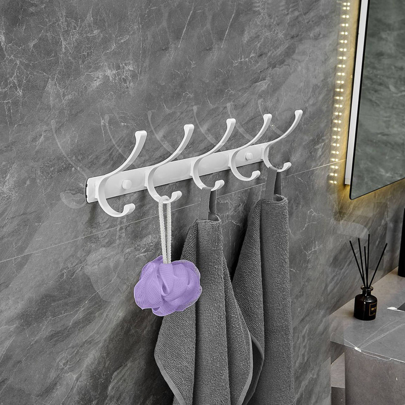 Wieszak łazienkowy FLOW biały w połysku 5-uchwytowy