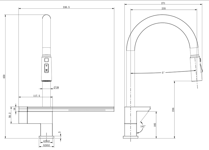 Bateria kuchenna WATERFALL z wyciąganą wylewką czarna mat