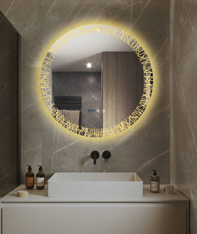 Lustro podświetlane LED dekoracyjne 70 cm okrągłe + zegar J176