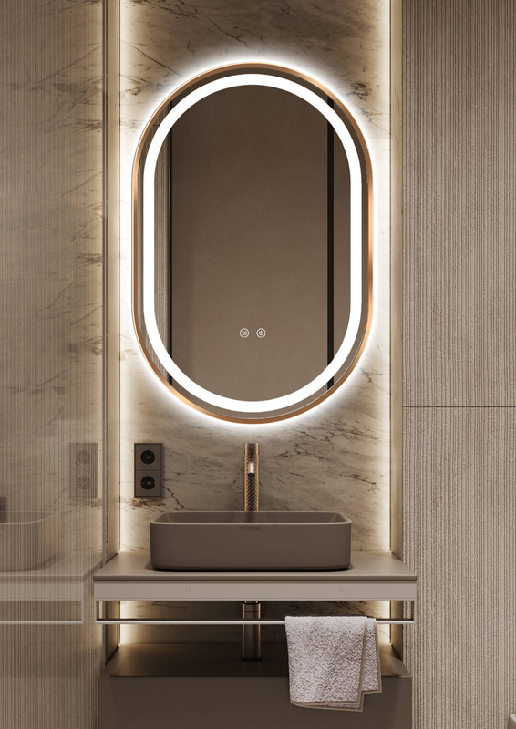 Lustro podświetlane LED 50x75 cm owalne w złotej ramie J3320RG