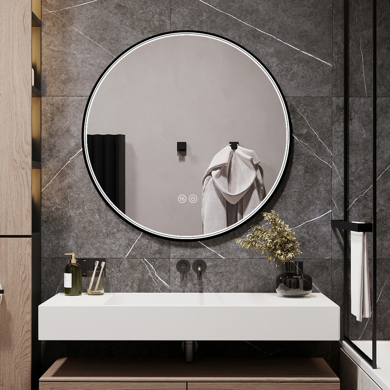 Lustro podświetlane LED 70 cm okrągłe H-2051B z czarną ramą