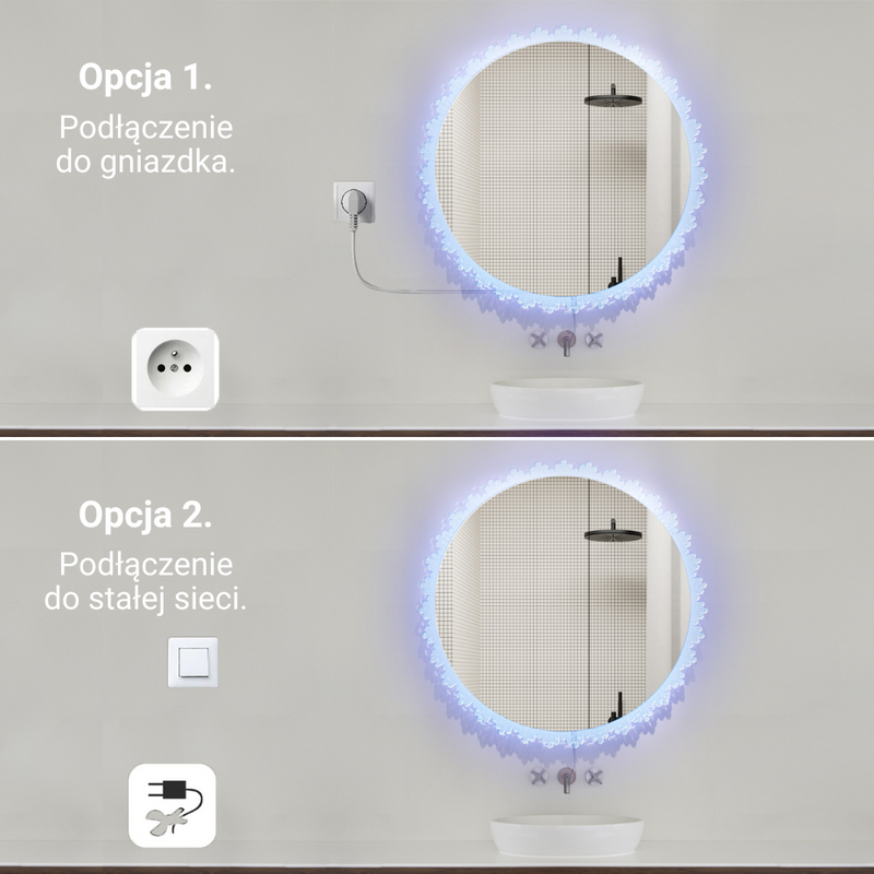 Lustro podświetlane LED 70 cm okrągłe H-2061 z ozdobną podświetlaną ramą RGB