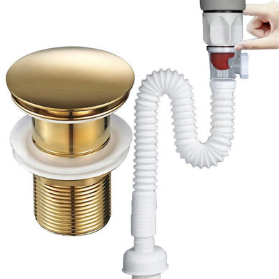 Syfon elastyczny + korek KLIK KLAK złoty bez przelewu