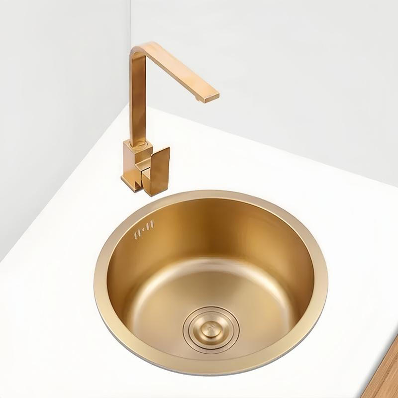 Zlewozmywak stalowy okrągły 42 cm złoty + syfon GRATIS podblatowy, podwieszany