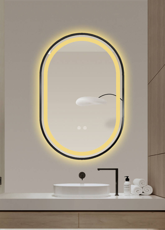 Lustro podświetlane LED 50x75 cm owalne w czarnej ramie J3320B