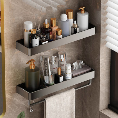 Półka łazienkowa wisząca szara LOFT 40cm z wieszakiem