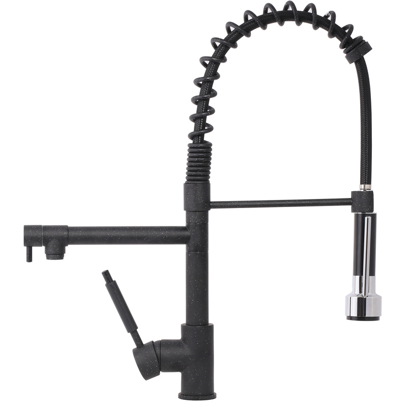 Bateria kuchenna z wyciąganą wylewką czarna DUAL BLACK DOTS