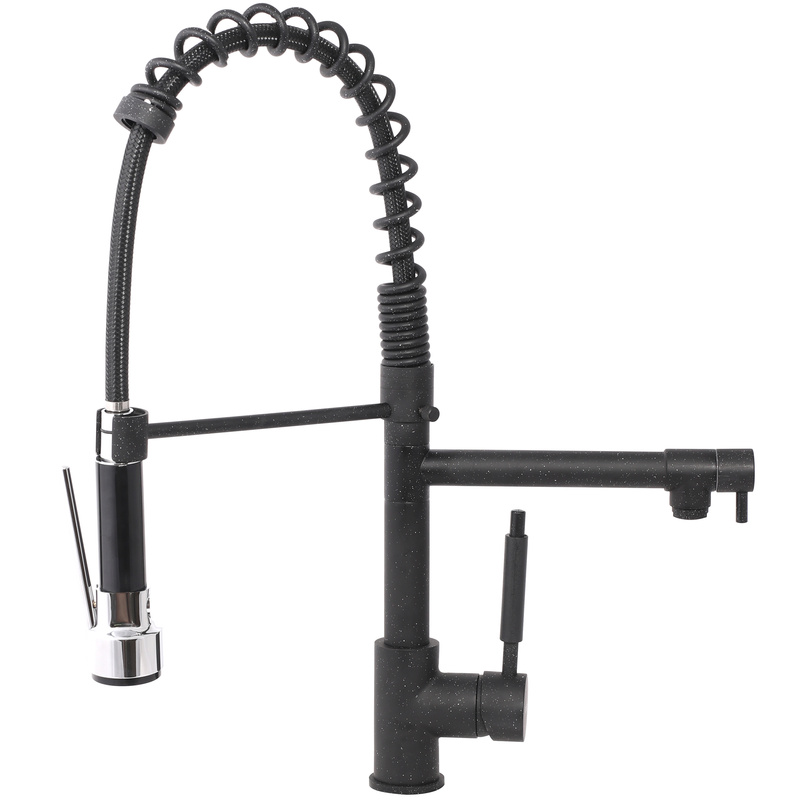 Bateria kuchenna z wyciąganą wylewką czarna DUAL BLACK DOTS