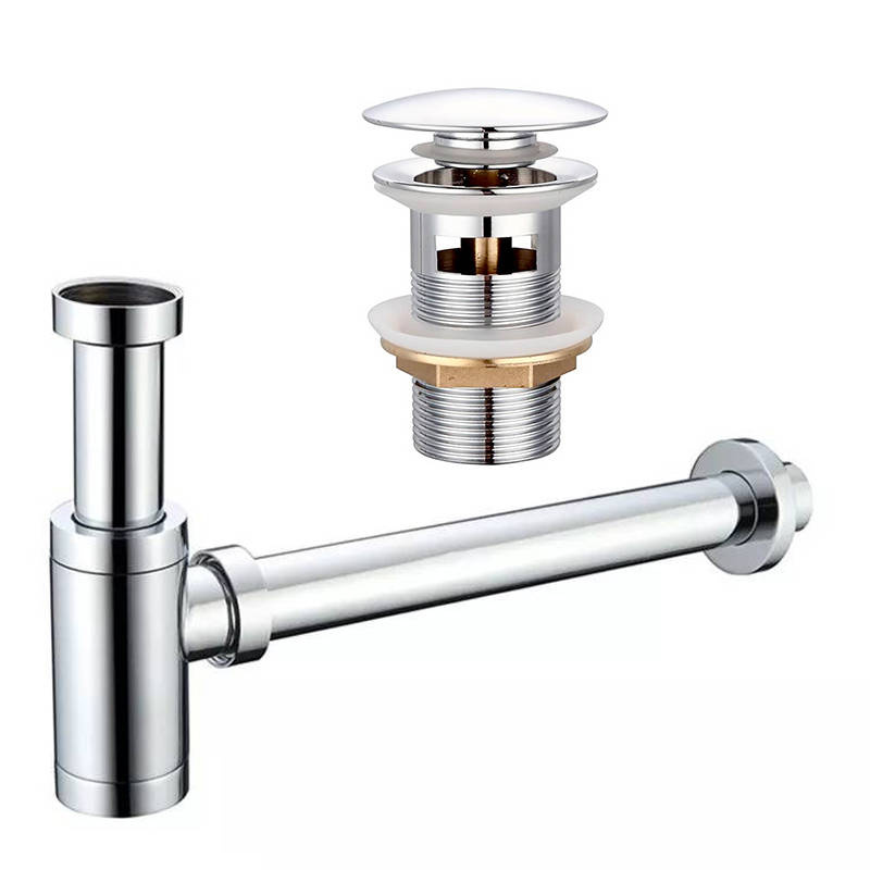 Syfon chrom i korek mosiężny do umywalki z przelewem
