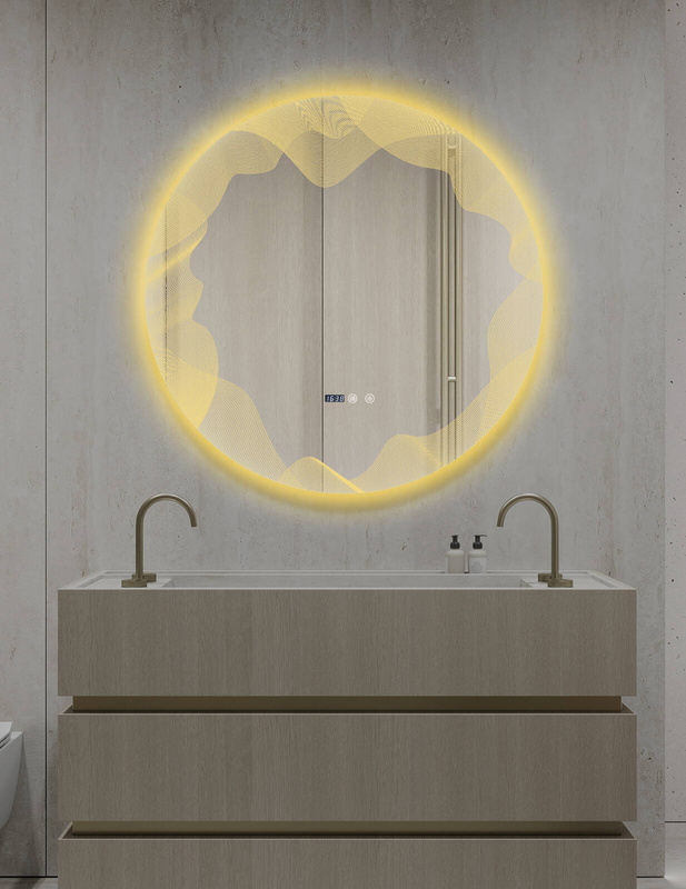 Lustro podświetlane LED dekoracyjne 80 cm okrągłe + zegar J177