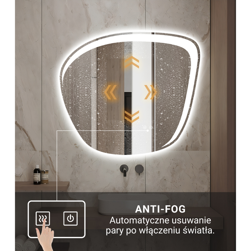 Lustro podświetlane LED asymetryczne dekoracyjne 70x80 cm nieregularne J510