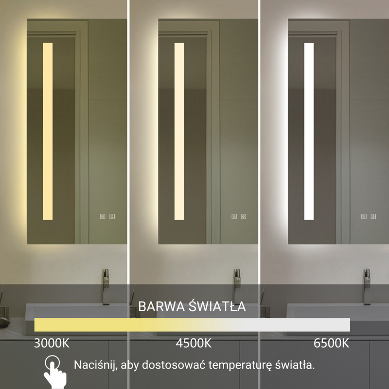 Lustro podświetlane LED 50x70 cm prostokątne H-1421