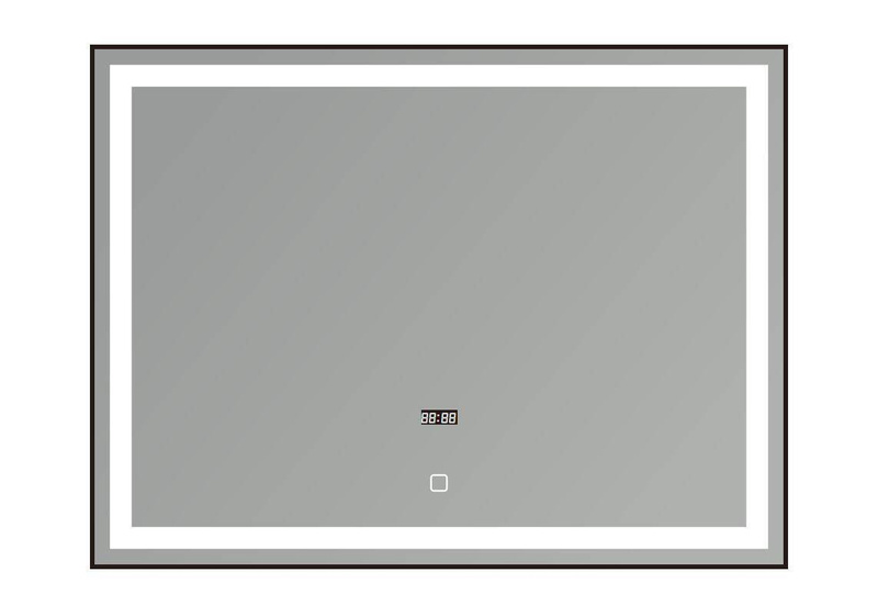 Lustro podświetlane LED 80x60 cm prostokątne w czarnej ramie + zegar J30