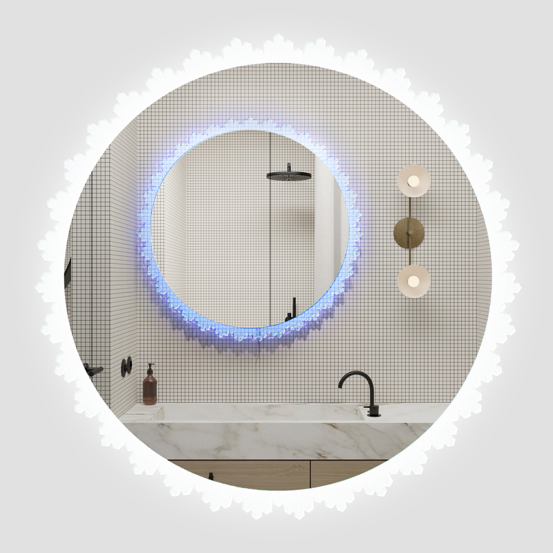 Lustro podświetlane LED 70 cm okrągłe H-2061 z ozdobną podświetlaną ramą RGB