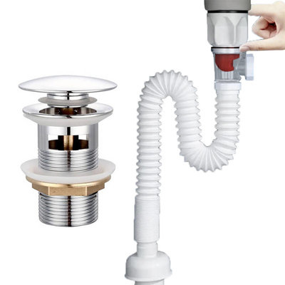 Syfon elastyczny  i korek mosiężny do umywalki z przelewem