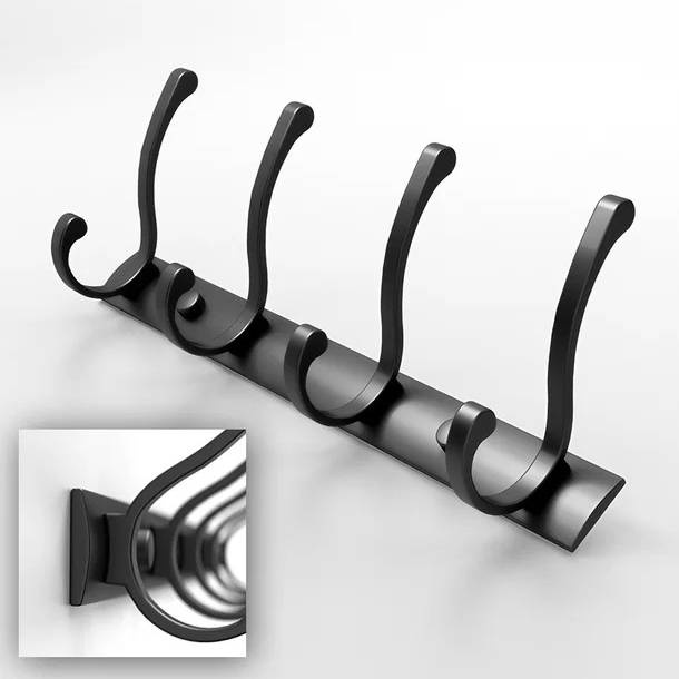 Wieszak łazienkowy FLOW czarny matowy 4-uchwytowy