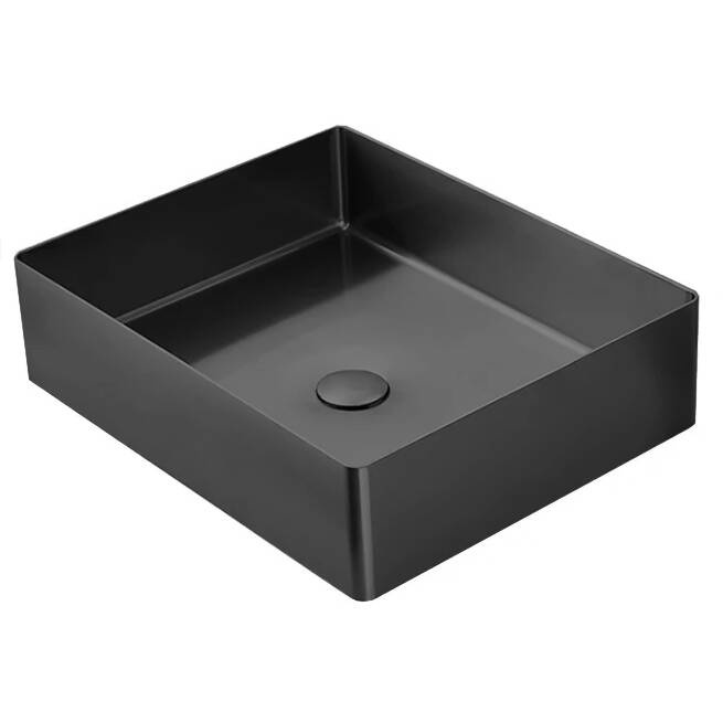 Umywalka stalowa nablatowa 50x35 czarna/grafitowa + korek KLIK KLAK