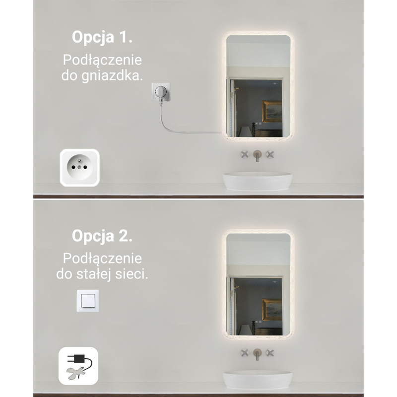 Lustro podświetlane LED dekoracyjne 64x98 cm prostokątne w ozdobnej ramie H-1404