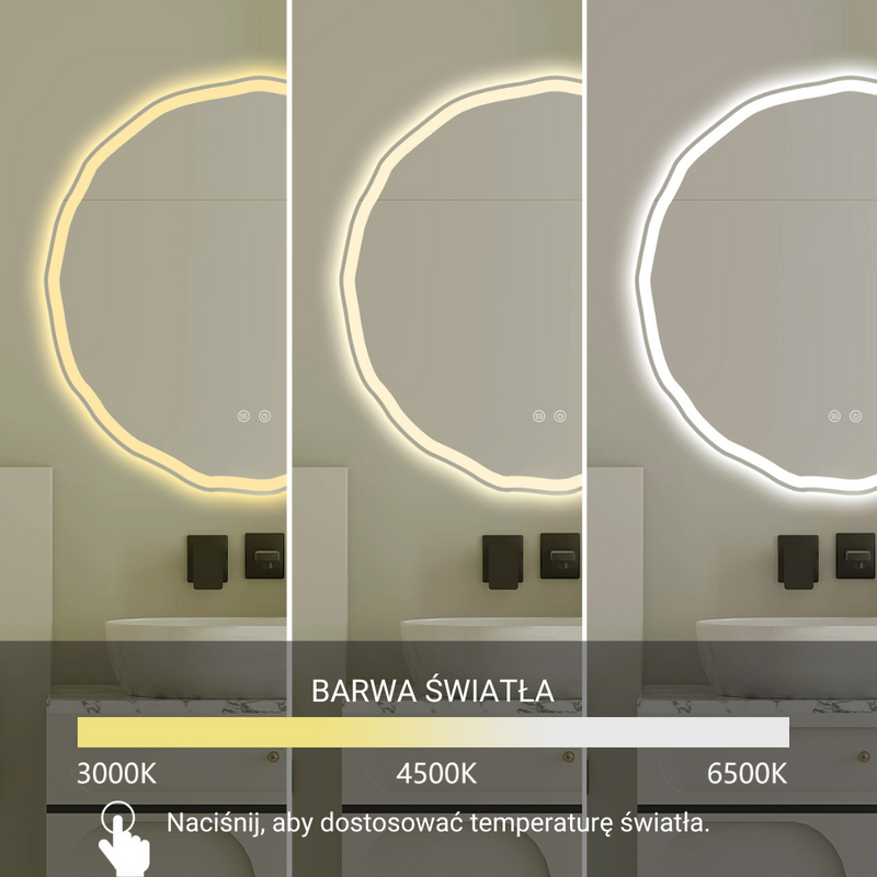Lustro podświetlane LED 70 cm okrągłe nieregularne H-3002
