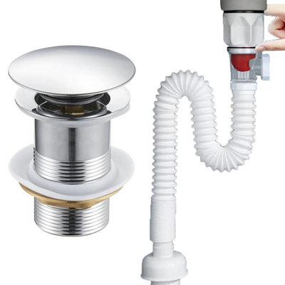 Syfon elastyczny + Korek umywalkowy KLIK-KLAK chromowany bez przelewu z sitkiem