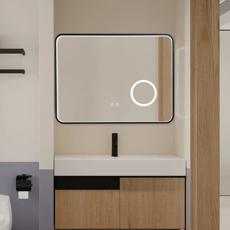 Lustro podświetlane LED 80x60 prostokątne w czarnej ramie H-1422 powiększające