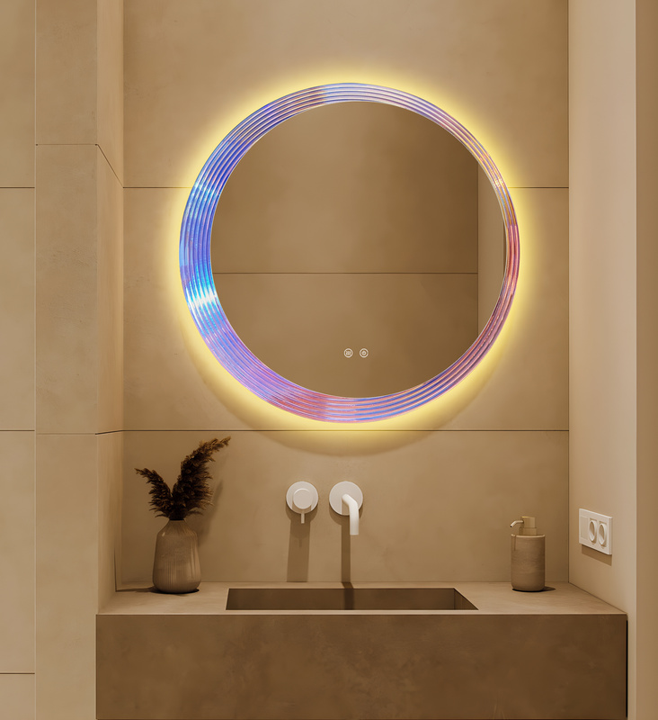 Lustro podświetlane LED 70 cm okrągłe H-2055 z wielokolorową ramą