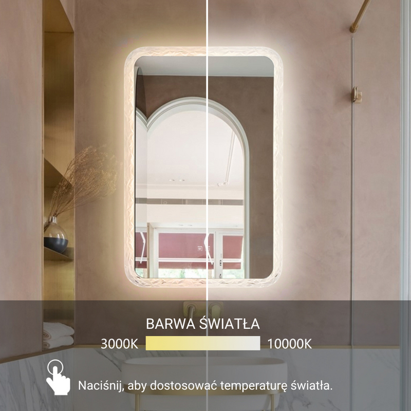 Lustro podświetlane LED dekoracyjne 64x98 cm prostokątne w ozdobnej ramie H-1404