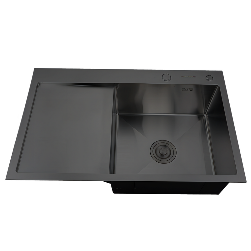 Zlewozmywak stalowy z ociekaczem po lewej stronie 78x49 czarny + syfon GRATIS